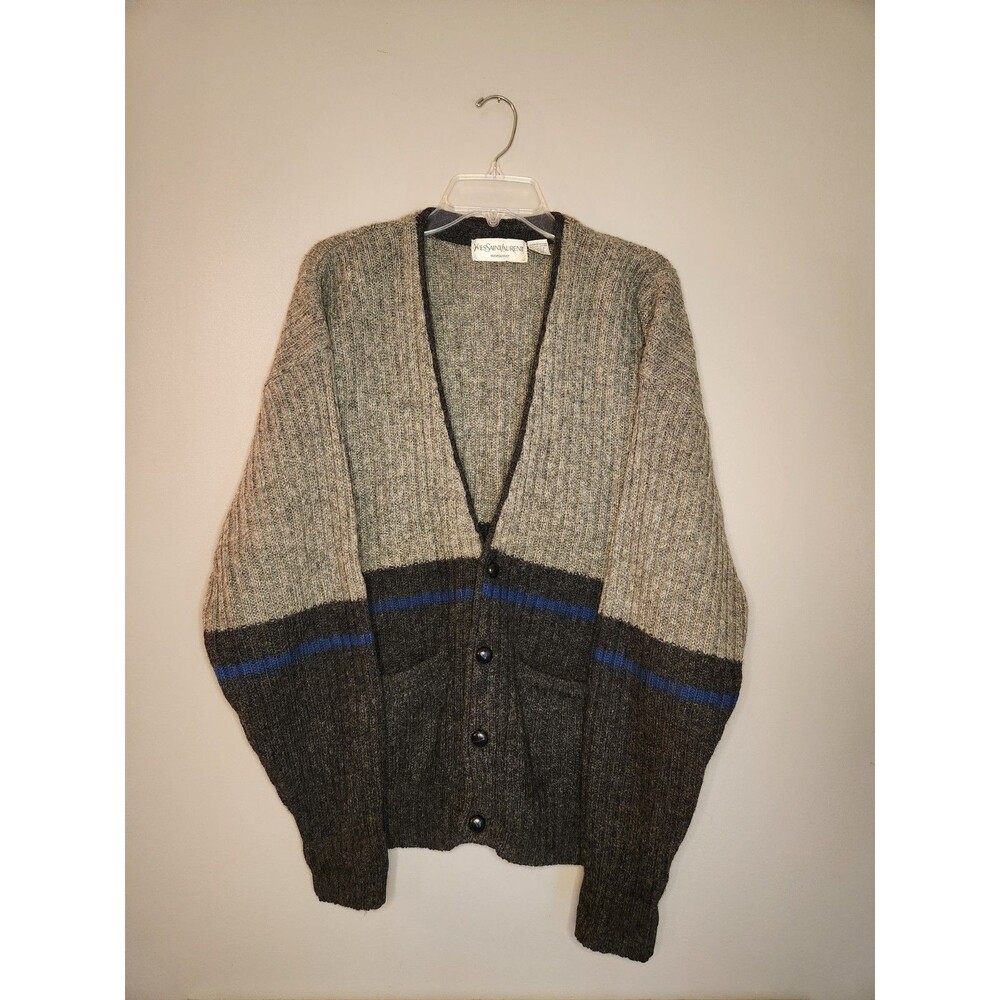 Vintage 80s/ 90s Yves St. Laurent Men's 100% Shetland Wool Cardigan Size Large